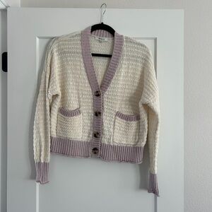 Madewell Cream and Purple Crew Neck Sweater